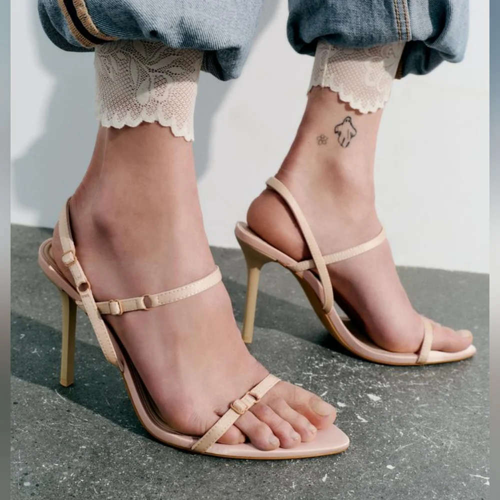 ZARA HIGH HEELED FABRIC SANDALS
